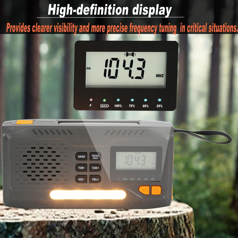 [AUSTRALIA] - 7400mWh Solar Hand Crank Emergency Weather Radio, NOAA/AM/FM Wind Up Radio with Flashlight, Cell Phone Charger, SOS Alarm, Digital Display for Hurricane Survival Camping Outdoor 