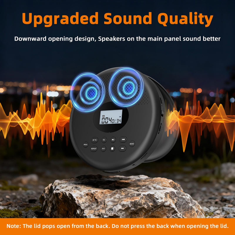 [AUSTRALIA] - Arafuna Portable CD Player with Bluetooth, Rechargeable CD Player for Car/Home with Headphones, Anti-Skip, LCD Display, AUX/TF Card Port (Black) Black 