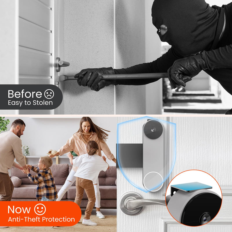 Anti-Theft Doorbell Mount Compatible with Google Nest Doorbell (Battery) | No-Drill Video Doorbell Camera Mount for Apartments & Rentals, Secure Mounting Bracket Case with No Block Motion Sensor
