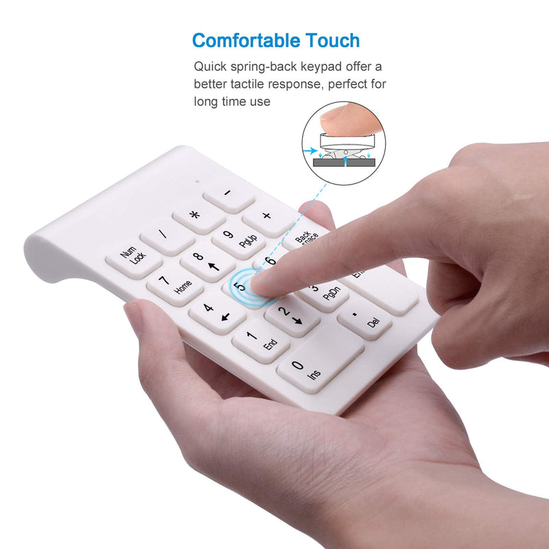 Wireless Numeric Keypad, TRELC Mini 2.4G 18 Keys Number Pad, Portable Silent Financial Accounting Numeric Keypad Keyboard Extensions with Wireless Mouse for Laptop, PC, Desktop, Notebook (White) White