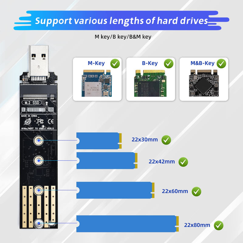 ELUTENG M.2 to USB Adapter Dual Protocol M.2 NVME SATA Hard Drive USB3.1 Gen2 10Gbps USB to NVME PCI-E SSD Reader M Key & B+M Key Support UASP for 2280 2260 2242 2230 SSD Enclosure M.2 NVME&NGFF