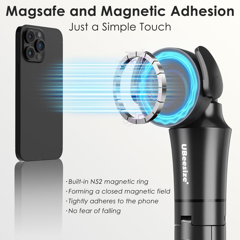UBeesize 62'' Magnetic Selfie Stick Phone Tripod with Wireless Remote, Extendable Cell Phone Tripod Stand, Compatible with MagSafe, Cellphone Tripod for iPhone 15 14 13 12 Series and Android Phones