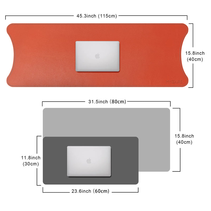 Mydours 45.2" x 15.7" Large Leather Desk Mats for Keyboard and Mouse Pad, Waterproof Computer Desk Mouse Pad for Gaming, Writing, or Home Office Work (Orange) Orange 115x40cm