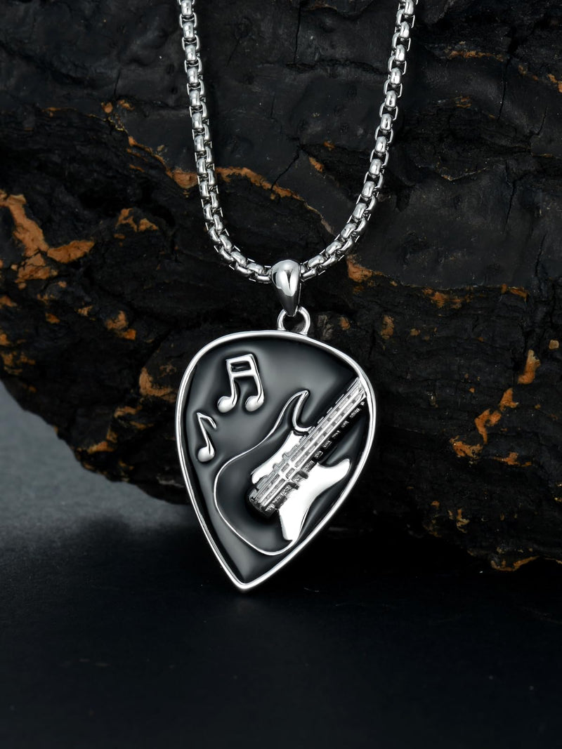 KXJ Music Gifts for Men Women S925 Sterling Silver Guitar Necklace for Men Women Trendy Black/Blue Guitar Music Pendant Gifts for Guitar Players Guitar Lover Musical Jewelry for Guitar Teacher Student Graduation Birthday Anniversary Valentines Day