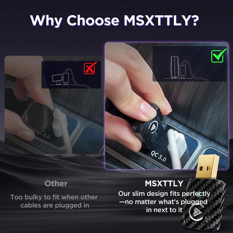 MSXTTLY 2in1 Wireless Carplay Adapter, Android Auto Wireless Adapter | Fast Auto Connect Small Dongle, 5.3 Bluetooth & 5G WiFi, Mini USB Easy Phone Switching, Enhanced Heat Dissipation Design Black