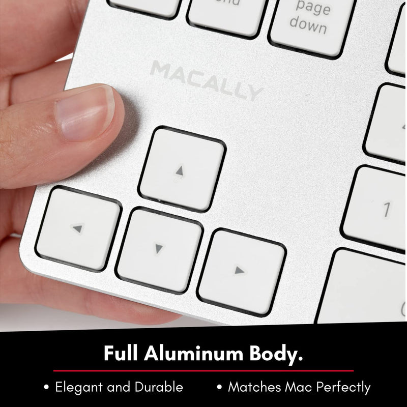 Macally Bluetooth Number Pad for Laptop - Rechargeable Wireless Numeric Keypad - Slim 35 Key Wireless Number Pad for Data Entry, 10 Key Numpad Compatible with MacBook, iPad, Laptop, Windows, Android Silver