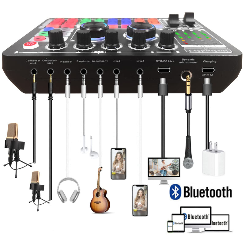 Podcast Sound Board - Music Sound Mixer with Effects, Audio Interface for PC Mac iPhone Android, Sound Card for Streaming Recording, DJ Mixer for Beginners (F999 Classic) F999 Classic