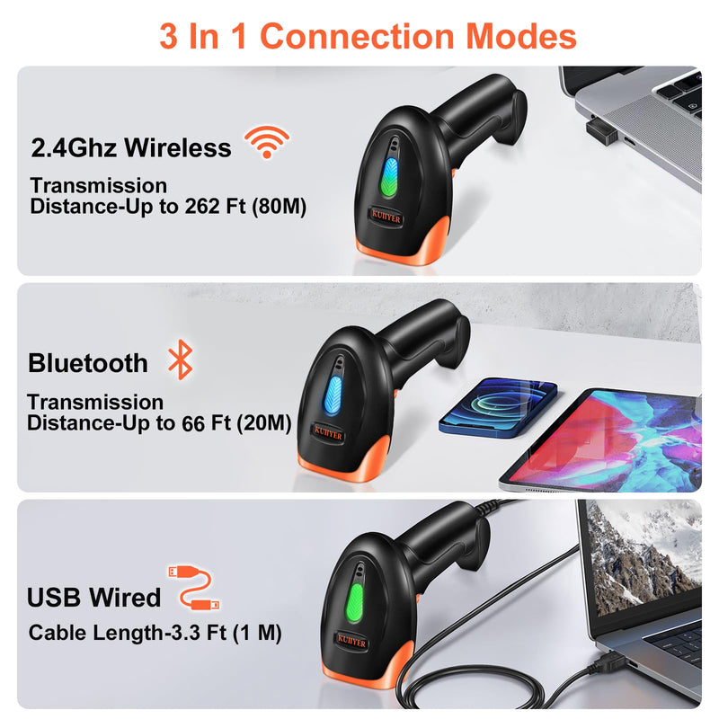 [AUSTRALIA] - KUIIYER Bluetooth Barcode Scanner, Wireless 2D QR 1D Bar Code Scanners Handheld Barcode Reader with Updated 800 X 600 Pixel CMOS, Plug & Play for iPhone, Android, iPad, Tablet, PC Computers & POS 