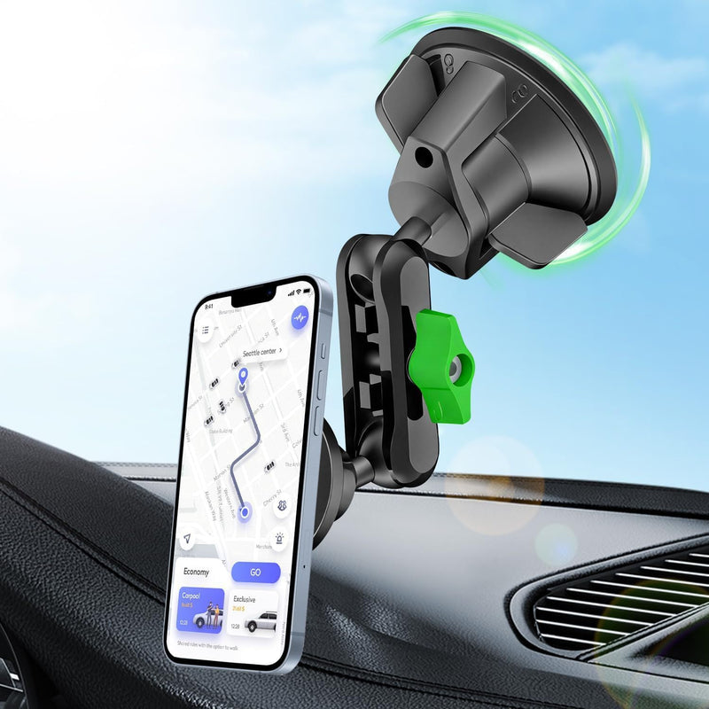 Vacuum Magnetic Car Phone Mount 360degrees Adjustable Phone Holder with 90mm Ultra Strong Suction Cup 10KG Load Bearing 17 Ball Head Aluminum Alloy Phone Mount for Car Windshield smartphones Android