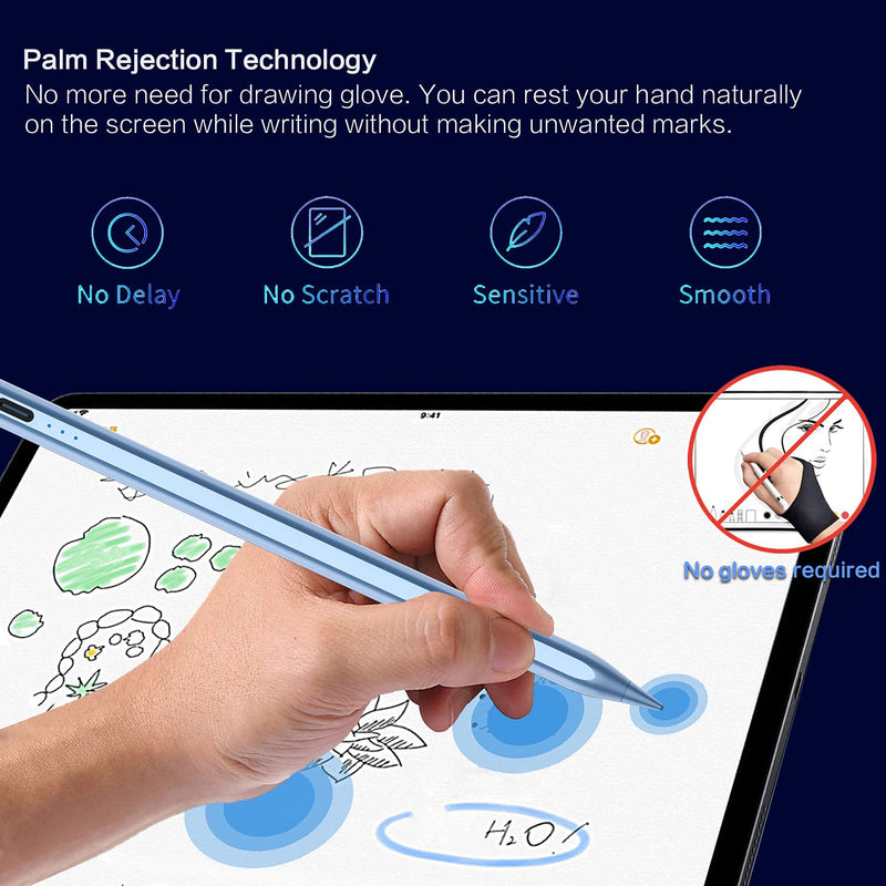 Stylus Pen for iPad, Palm Rejection Apple Pencil for iPad Pro 2021 11/12.9 Inch 2018-2022, iPad 9th Gen, iPad 6/7/8th Gen, iPad Air 3/4/5, Upgraded Tilt Sensitivity Magnetic Stylus Apple Pen, Sky Blue