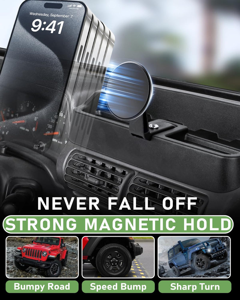 Magnetic Wrangler TJ Phone Mount, Phone Holder for Wrangler TJ Compatible with TJ 1997-2006, Wrangler TJ Accessory for Car Dashboard Magsafe (magnetic ring included)