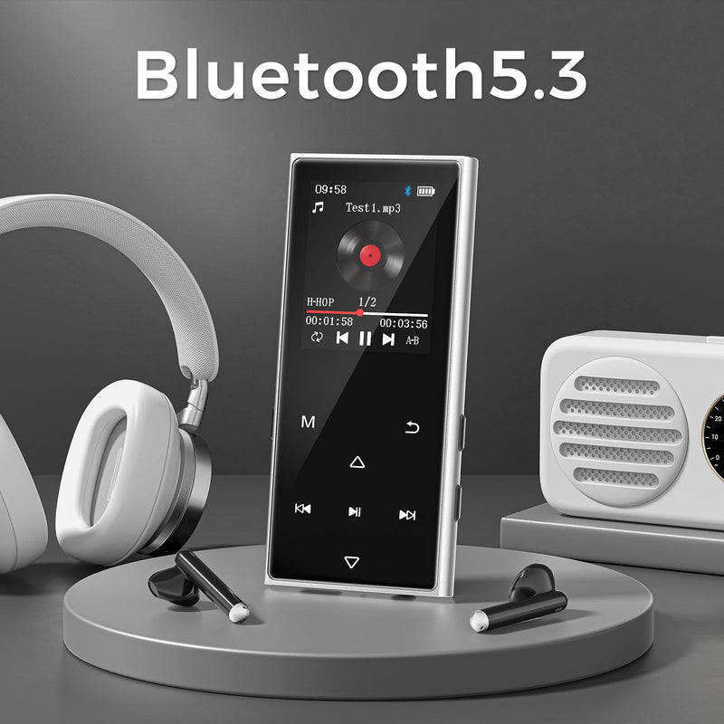 [AUSTRALIA] - 128GB MP3 Player with Bluetooth 5.3, AGXOV Music Player with Built-in HD Speaker, FM Radio, Voice Recorder, HiFi Sound, E-Book, Earphones Included (1.77''128GB) 1.77''128GB 