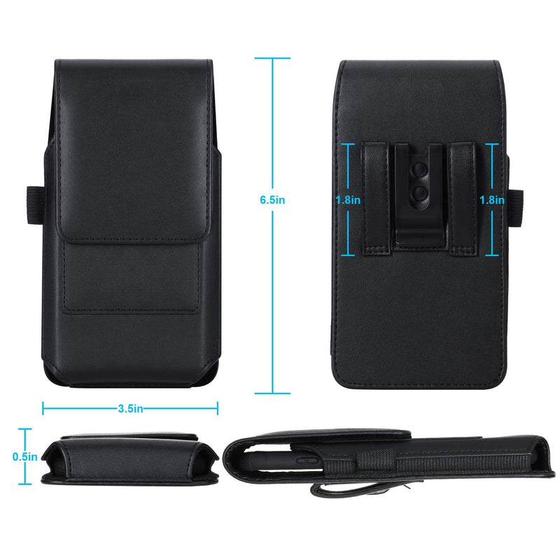Mopaclle Phone Holster for Apple iPhone 15 Pro Max 14 Pro Max 14 Plus 13 Pro Max 8 Plus 7 Plus Belt Clip Case, Leather Cell Phone Belt Holder Pouch for Galaxy S23+ S24 +S9+ S21 FE A73 5G A33 A12 A32 01 Leather- Black L (6.5 x 3.5x0.5 in)