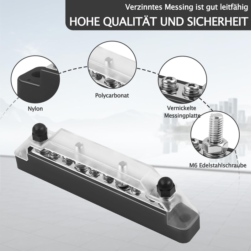 [AUSTRALIA] - Power Distribution Block Busbar with Cover 150A Marine Battery Terminals Distribution Block with M6 Connection Bolts, M4 Connection Screws for Car, Boat, RV (4 x M6 Bolts, 6 x M4 Screws) 4 x M6 bolts, 6 x M4 screws 