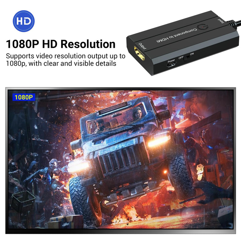 Male Component to HDMI Converter for DVD/STB/VHS with Female Component to Display on HDTVs(Not for 240P PS1 Games), 1080P YPbPr to HDMI Converter Adapter