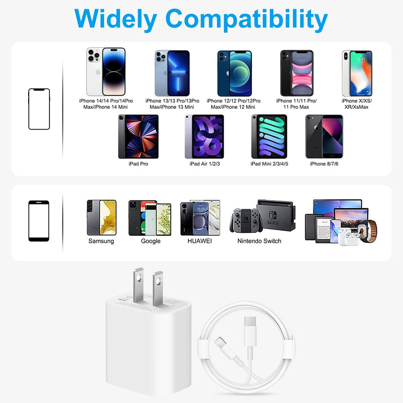 iPhone 14 13 12 Charger Fast Charging - 4 Pack 20W USB C Wall Charger Block Adapter with 6Ft Fast Charging Cable Compatible with iPhone 14 13 12 11 Pro Max XR XS X 8 7 6, iPad