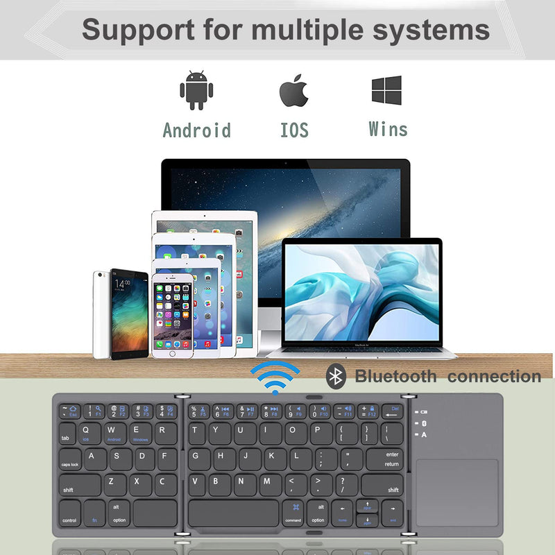 Foldable Bluetooth Keyboard, Rock&Rown Pocket Size Portable Wireless Keyboard with Touchpad for Mac OS,Android, Windows, Linux, PC, Tablet, with Rechargeable Li-ion Battery-Dark Gray