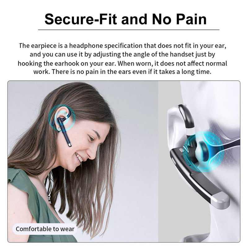 Wireless Headset Business Earpiece 30Hrs Playtime with 450mAh Charging Case Built-in Mic Noise Cancelling Headphone Handsfree Sports Earphone for Android iOS Driving Trucker Driver Business Office Black