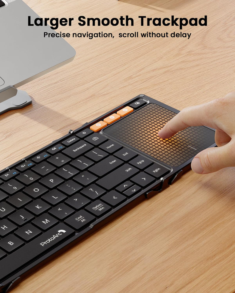 ProtoArc Foldable Keyboard with Touchpad, XK01 TP Folding Portable Keyboard, Full Size Keys, Large Trackpad Bluetooth Travel Keyboard for iPad, iPhone, Laptop PC Tablets -Black Black
