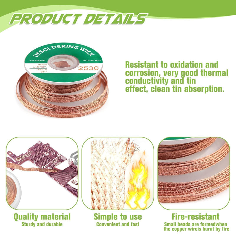 2 Pieces Copper Desoldering Wire 2.5mm x 3cm x 2 Desoldering Wire Copper Desoldering Wire for Removing Solder Joints and Disassembling Electrical Components
