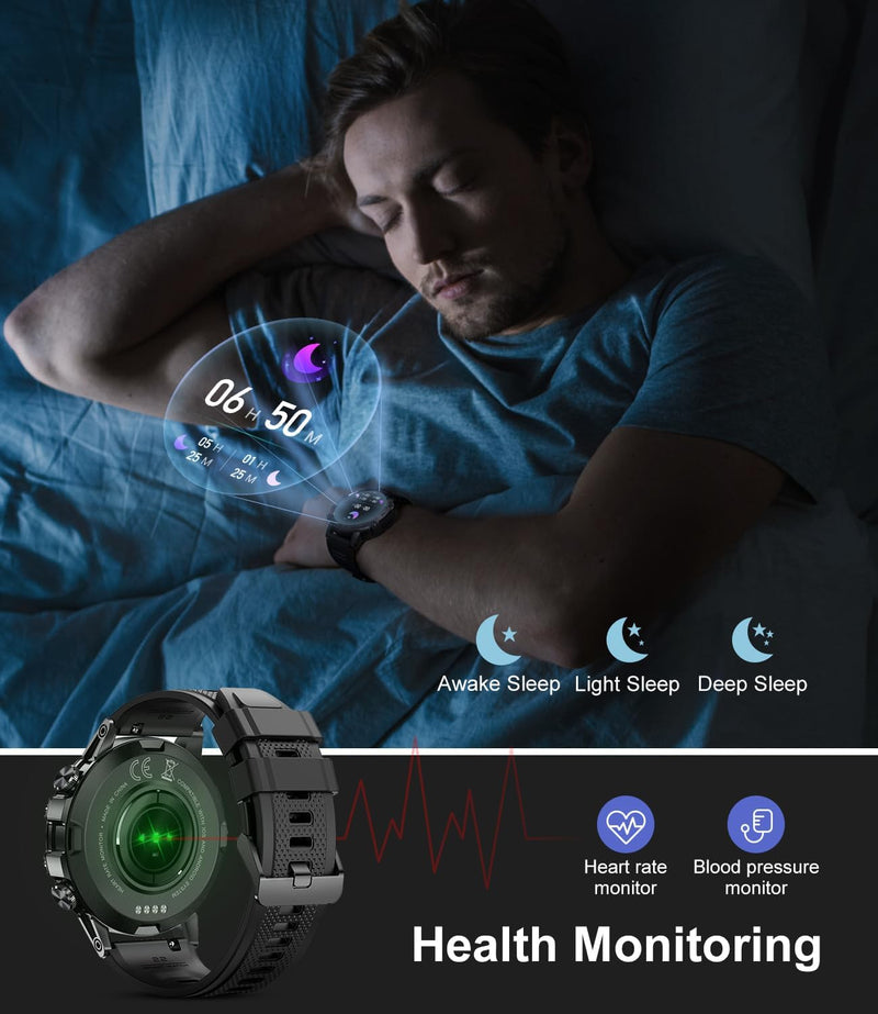SUNKTA Smart Watches for Men(Answer/Calls),1.39 inch Touchscreen/5ATM Waterproof/120+ Sports Modes Fitness Watch with Heart Rate for Android/iOS Silicon Black