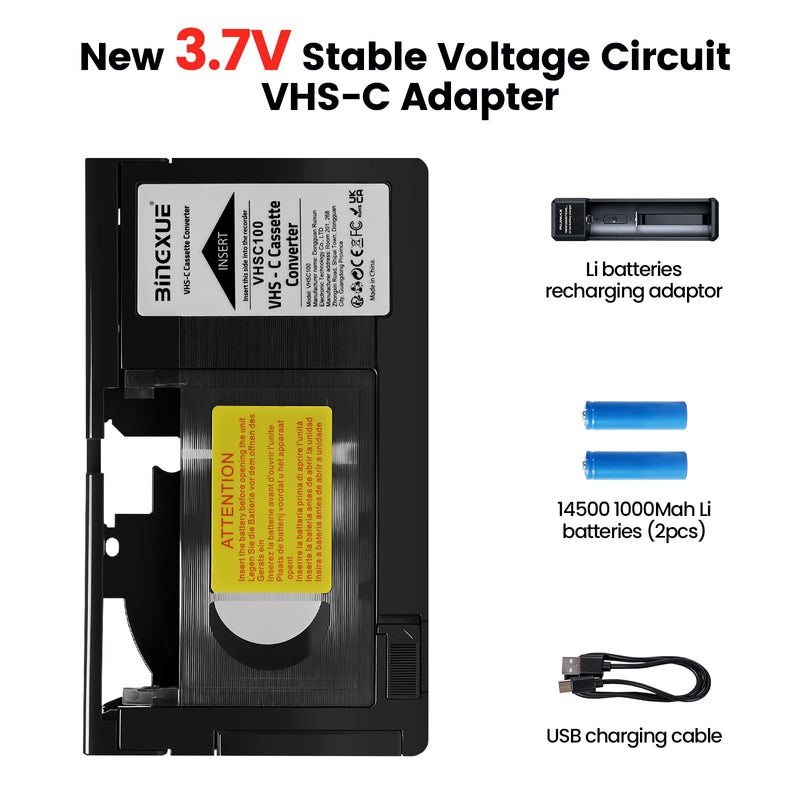 2026 New VHS-C Adapter for VHS-C to VHS Cassette Adaptor with Battery Charger,fit Video Cassette/VCR Player,Not Compatible with 8mm/MiniDV/Hi8