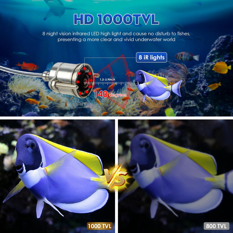 Underwater Fishing Camera, 4.3-inch HD LCD Display, 1000TVL Night Vision, Aluminum Alloy Construction with Battery Power for Ice and Sea Fishing 49.21FT/15M