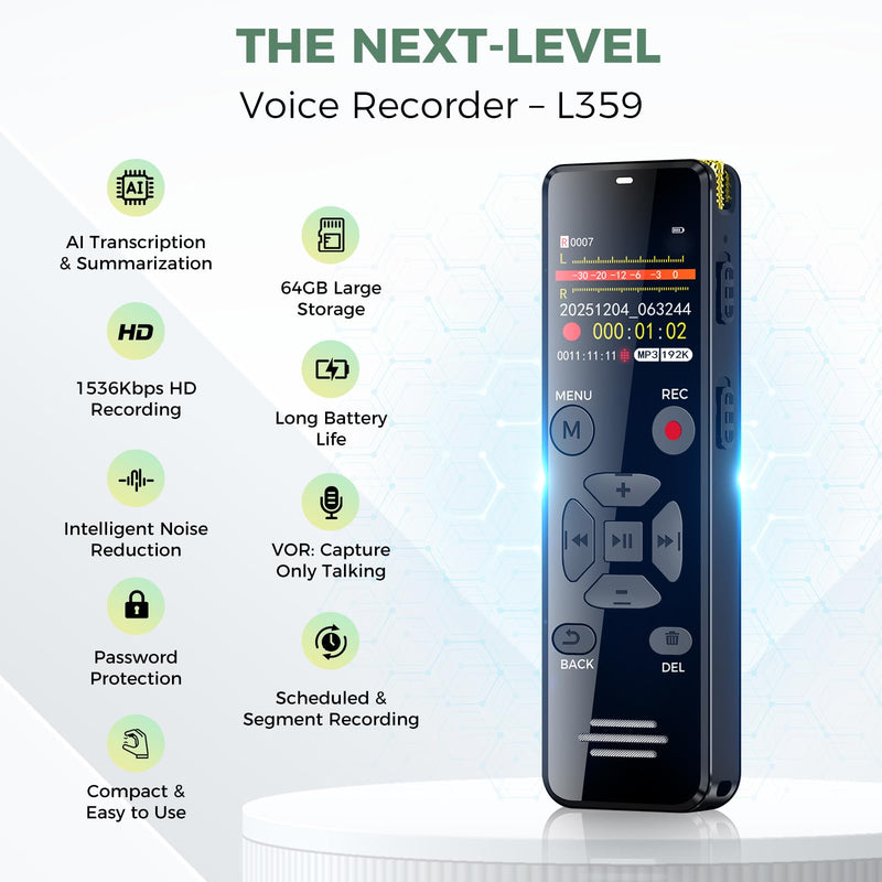 [AUSTRALIA] - AI Digital Voice Recorder with Playback: AI Transcribe & Summarize Voice Activated Recorder with OTG - Portable Tape Recorder for Meeting & Lectures 64GB 