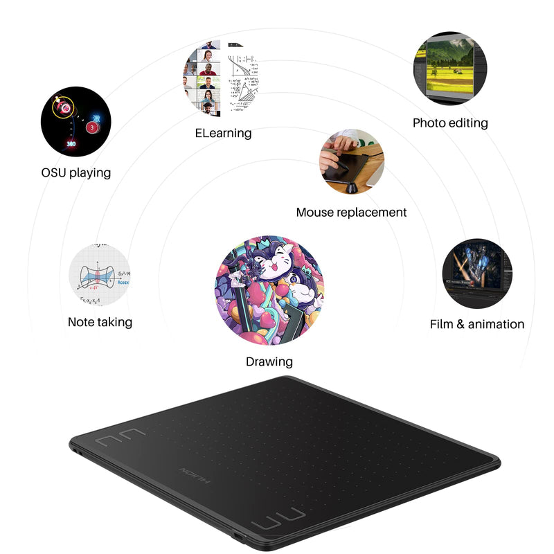HUION HS64 Graphics Drawing Tablet with Battery-Free Stylus 8192 Pressure Sensitivity 4 Customized Express Keys Glove for Beginner, 6.3×4 Inch OSU Tablet for Linux, Mac, Windows PC and Android