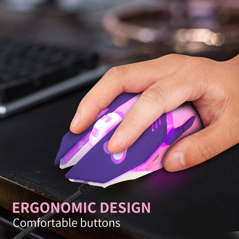 Gaming Mouse,Pink Backlit Optical Game Mice Ergonomic USB Wired with 2400 DPI and 6 Buttons 4 Shooting for Computer/Win/Mac/Linux/Andriod/iOS. (Purple) purple