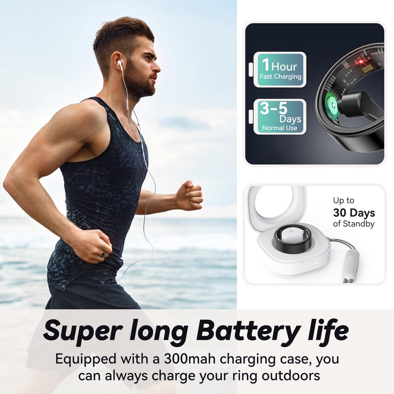 Smart Ring for Women Men, Sleep Tracker Ring with Heart Rate, Blood Oxygen, Fitness Ring for Activity Tracker/Steps/Calories, No Subscription, Waterproof Health Rings,Utra Battery Life Black 10