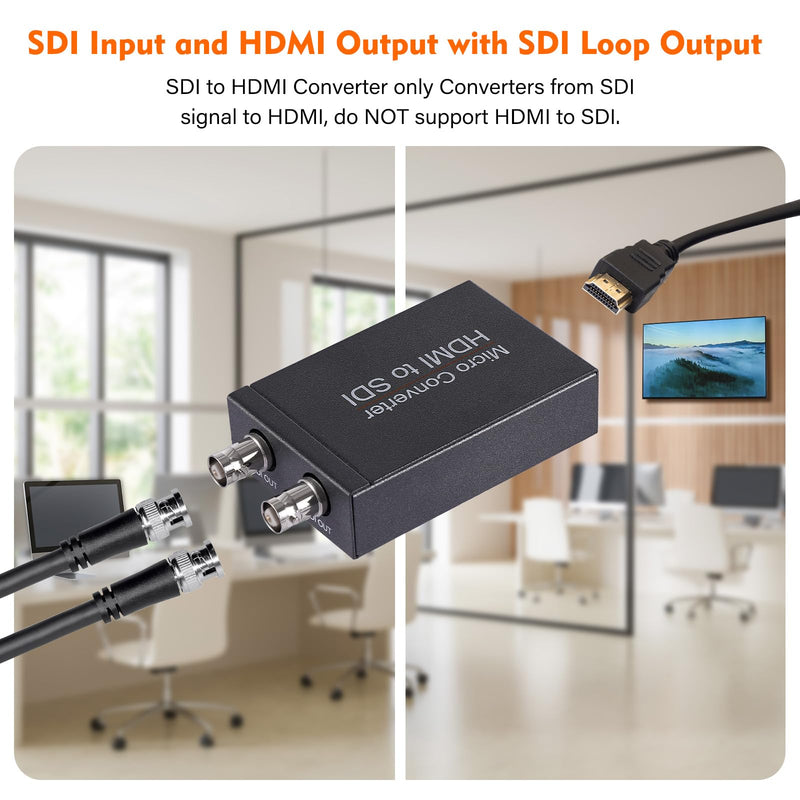 Little World HDMI to SDI Converter, HDMI to 3G-SDI/HD-SDI Micro Converter, Audio Embedder Support One HDMI in Two SDI Out, Auto Format Detection Extender for Camera CCTV