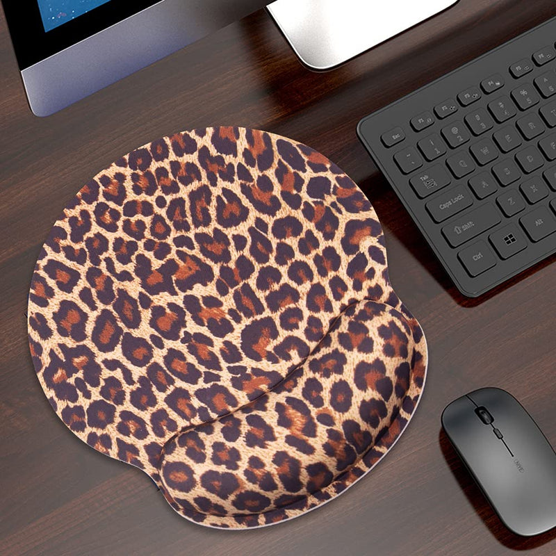 Leopard Mouse Pad with Wrist Support,Desk Accessories Ergonomic Mouse Pad Durable & Comfortable Large Non-Slip Cheetah Wrist Rest for Gaming,Computer,Laptop,Home Office