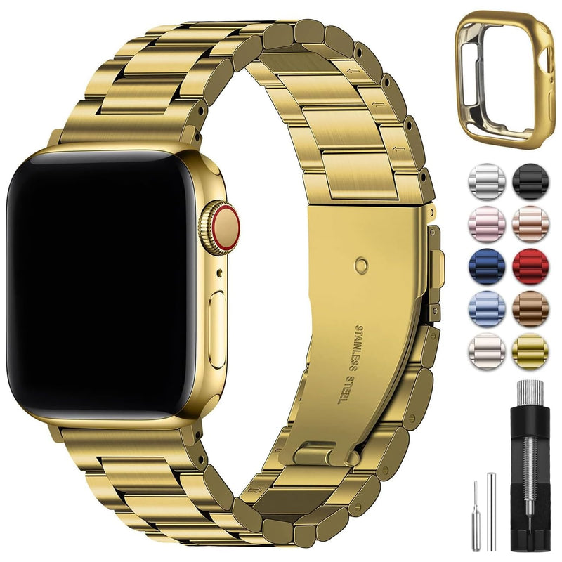 Fullmosa Compatible Stainless Steel Apple Watch Band with case 41mm/40mm/38mm Gold & Compatible Metal iWatch Band with case 41mm/40mm/38mm,Rose Gold