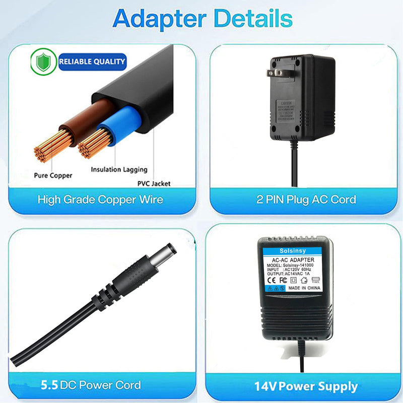 14VAC Adapter for Boss GT-3 GT-8 GS-10 VF-1 GX-700 SP-505 DR-770 ; Boss BRC-120 BRC120T,ME-8 ME-8B AF-70,GR-20,GR-33 Roland A41408DC Guitar Effects Processor PS Wall Home 14V Charger Mains PSU