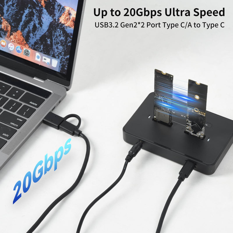 ELUTENG M.2 NVMe SSD Cloner, USB 3.2 20Gbps Dual Bay NVMe Enclosure, Tool-Free Offline Clone & SSD to USB Adapter, Supports M-Key 2230/2242/2260/2280 SSDs