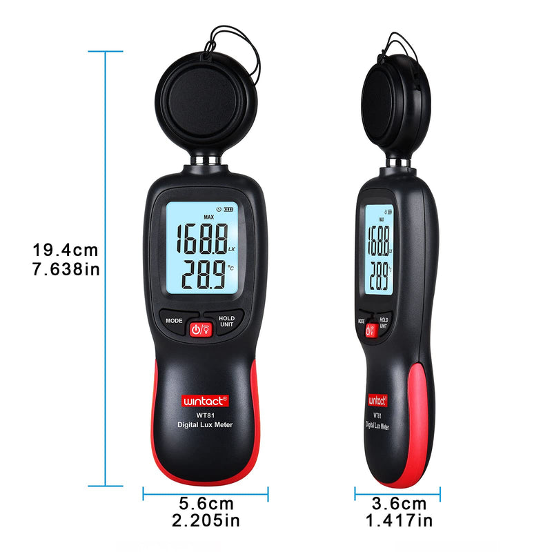[AUSTRALIA] - Wintact Digital Illuminance Light Meter Handheld with Thermometer Ambient, Lux Meter Range up to 200,000 Lux, Photometer Light Intensity Sense Test for Garden Indoor Plants LED Grow Light, Photography 