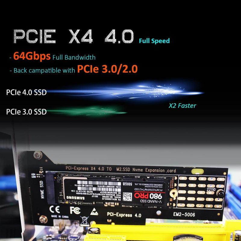 [AUSTRALIA] - GLOTRENDS 22110 M.2 NVMe to PCIe 4.0 X4 Adapter, PCIe 4.0/3.0 X4 Full Speed Support (PA-22110) 