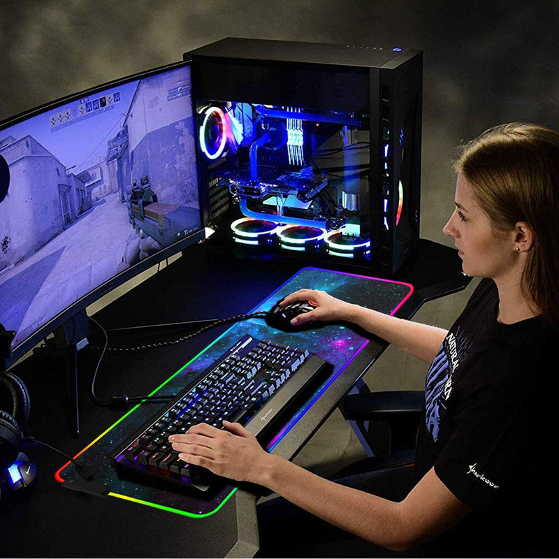 Large RGB Gaming Mouse Pad,Galaxy Nebula Space Oversized Glowing Led Extended Mousepad,10 Lighting Modes,Non-Slip Rubber Base Computer Keyboard Mousepads Mat,31.5 x 11.8 inch Mouse Pads-3