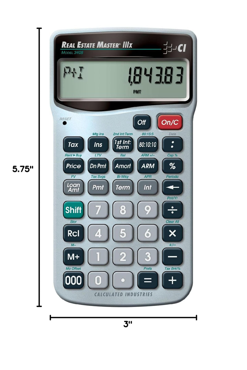 Calculated Industries 3405 Real Estate Master IIIx Residential Real Estate Finance Calculator | Clearly-Labeled Function Keys | Simplest Operation | Solves Payments, Amortizations, ARMs, Combos, More | Residential RE Finance, Clearly Labeled Function K...