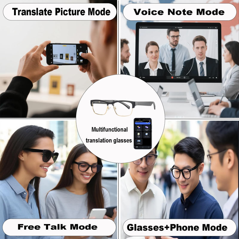AI Smart Glasses with Real-Time Translation for 164 Languages | Bluetooth Translate Glasses for Men Women,Blue Light Blocking,Hand-free Glasses for Travel & Business AI Translate-Gold Frame