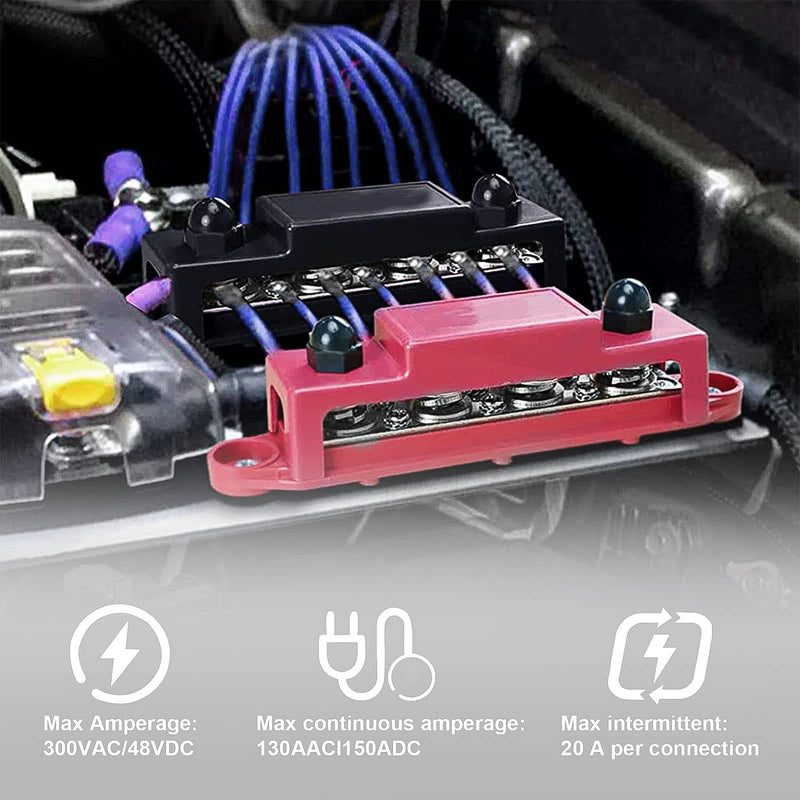 CPROSP 2-Piece Collecting Rail with Lid 250 A, Power Distribution Rail with 4 x M8 Bolt Connection, Battery Connection Block 5/16 Inches, BusBar Box for Car, RV, Boat, Yacht 250A--4*M8