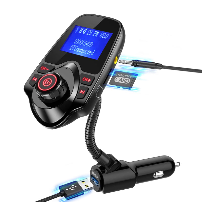 ONN Upgraded 2026 Bluetooth Car FM Transmitter, 1.44” LCD Display, Flexible Gooseneck, Hands-Free Calling, Dual USB Fast Charger, AUX & Micro SD Support for Cars, SUVs & Trucks