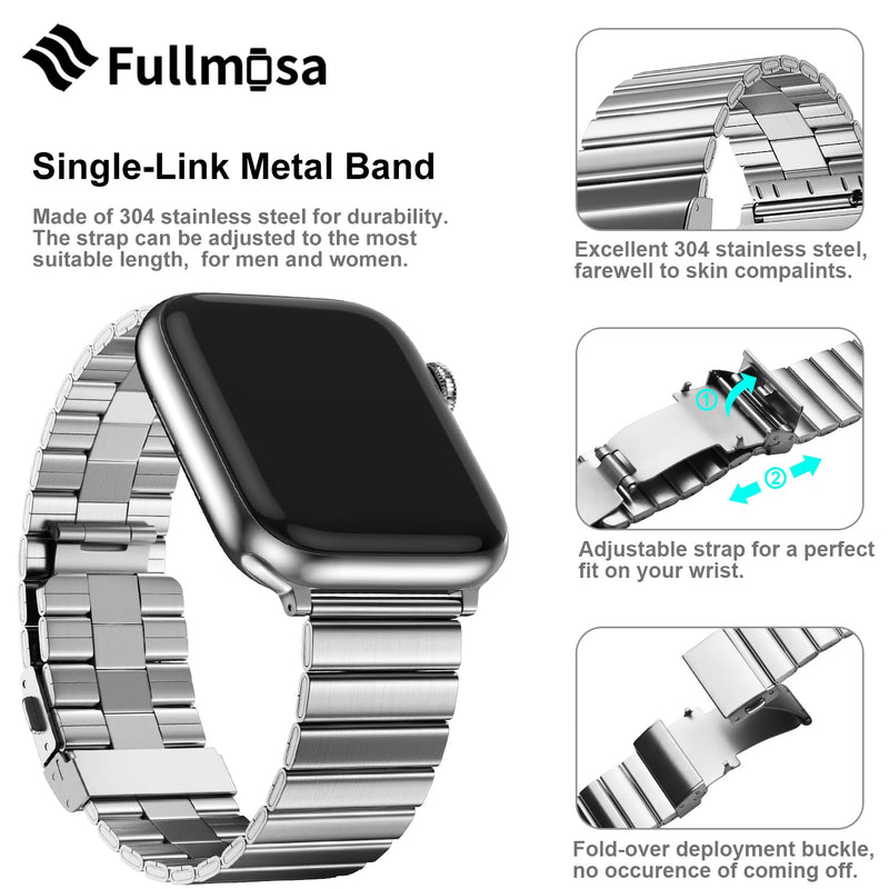 Fullmosa Compatible Silicone Apple Watch Band 45mm Army Green with Case & Compatible Metal iWatch Band 45mm,Silver