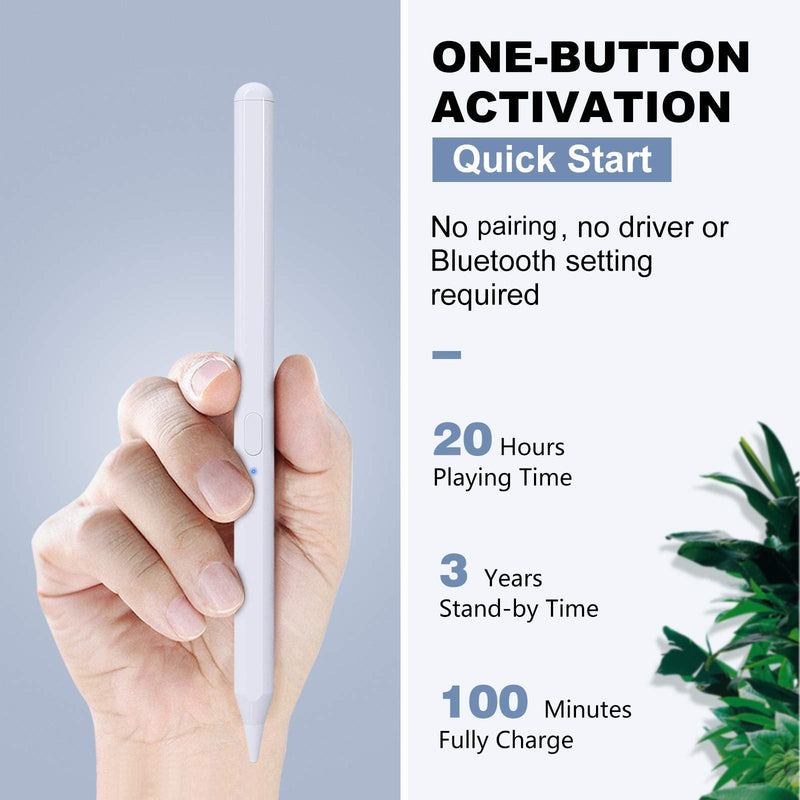 MoKo Stylus Pen for iPad with Palm Rejection, iPad Pencil for 2018-2022 Apple iPad 9th 8th 7th 6th Generation iPad Air 5th 4th 3rd Gen iPad Pro 11-12.9 Inch iPad Mini 6th 5th Gen, Tilt& Magnetic,White White