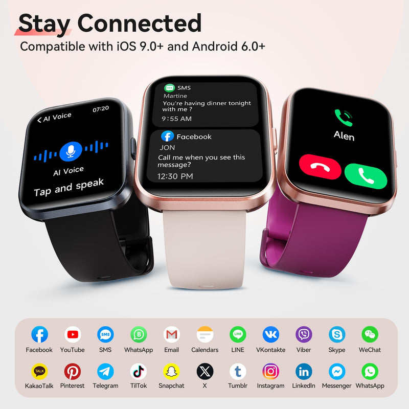 Smart Watches for Women, 1.85" HD Alexa Smart Watch for Android Phones & iPhones with Calls/Messages/Reminders, 3ATM 120+ Sport Modes Fitness Tracker Watch for Women with Heart Rate/Sleep/SpO2 Monitor Pink
