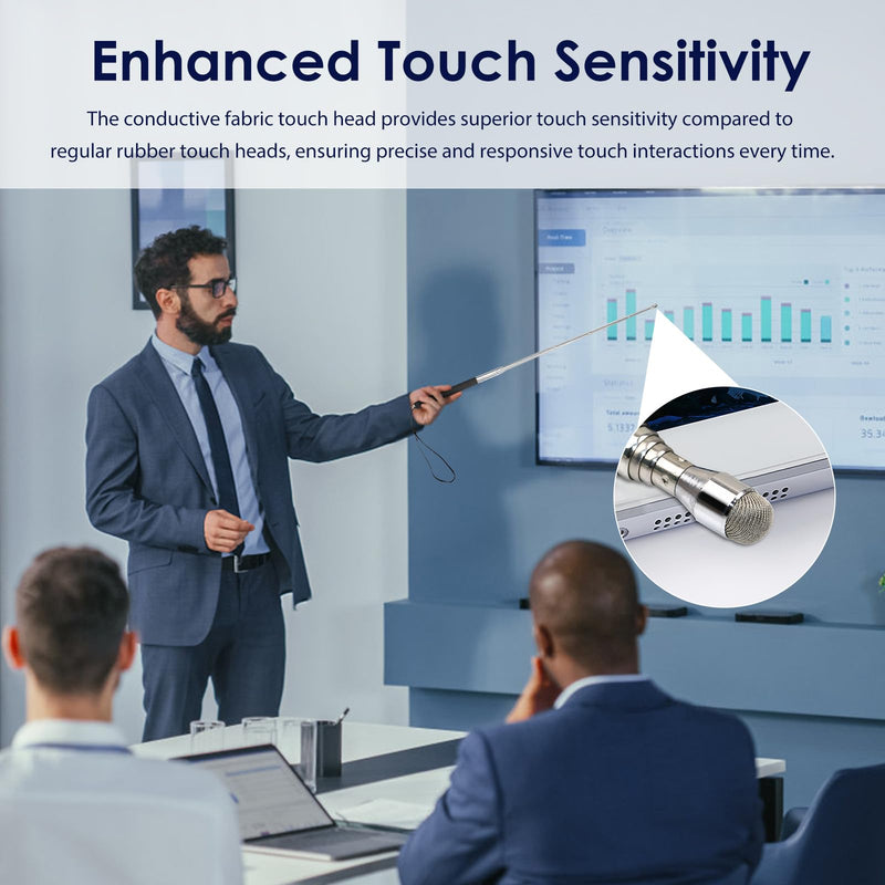 Retractable Teacher Pointer 𝟑𝟗.𝟓'', Pointer Stick with 𝗦𝘁𝘆𝗹𝘂𝘀 Smooth Sensitive Tablet Pen Stylus Pen, Teacher Coach Presenter Pointer with Lanyard Black