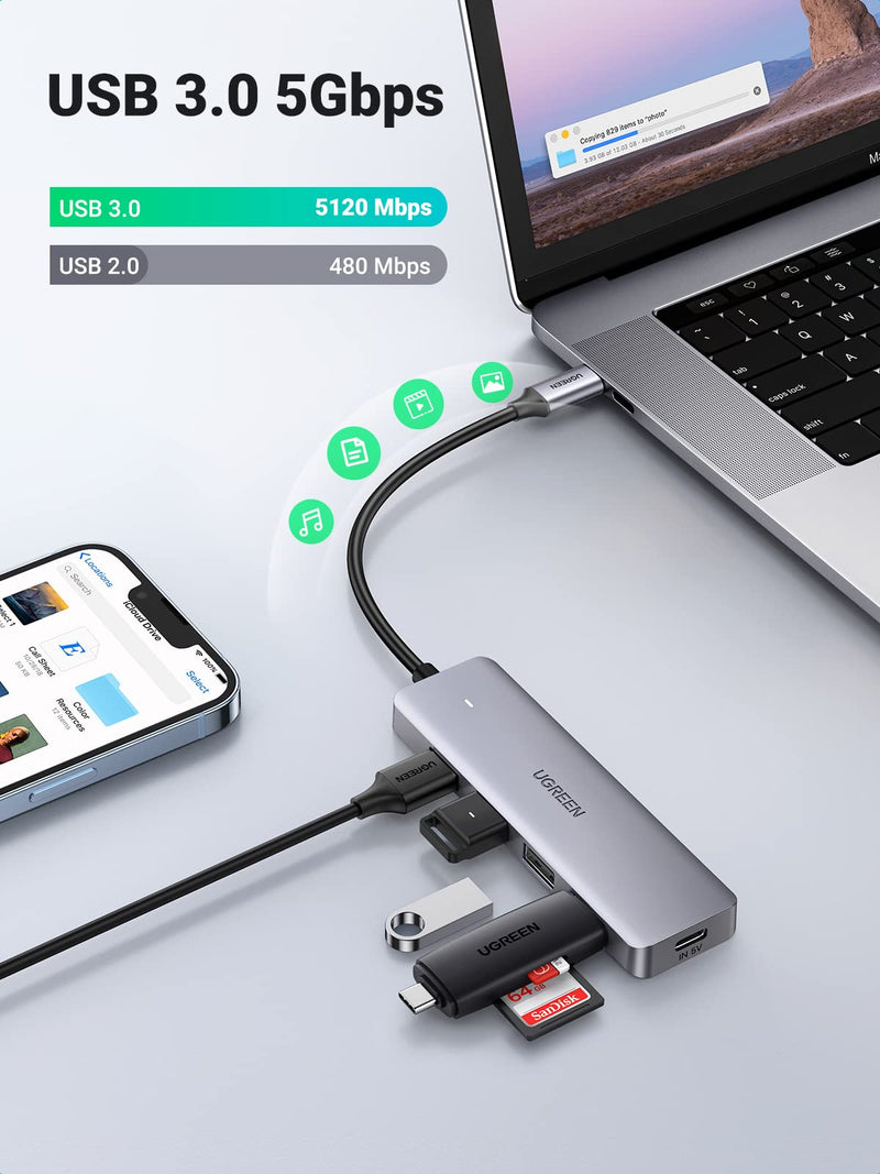 UGREEN USB C Hub 4 Ports USB 3.1 Type C to USB 3.0 Hub Adapter with Micro USB for MacBook Pro, iMac, Samsung Galaxy S21 S20, LG, Google Chromebook Pixelbook, Dell XPS, Oculus Rift S, Lenovo Yoga 720