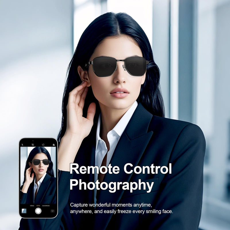 Bluetooth smart sunglasses, audio glasses, nylon lenses, built-in microphone and speaker, UV protection Black