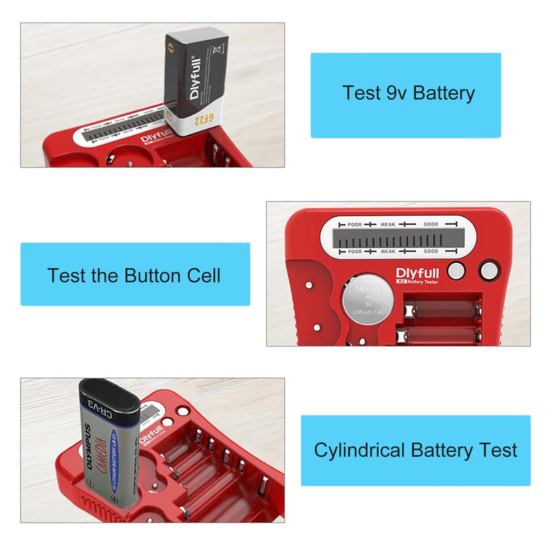 [AUSTRALIA] - Dlyfull Battery Tester, LCD Display Universal Battery Checker for AA AAA C D 9V CR2032 CR123A CR2 CRV3 2CR5 CRP2 1.5V/3V Button Cell Batteries, 1x AAA Batteries Included 